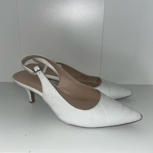White pointed toe heels slingback heels kitten heels snakeskin heels - Picture 2 of 10